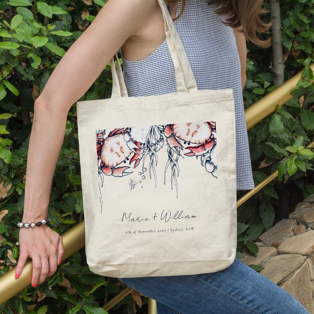 Red Navy Underwater Crab Coral Nautical Wedding Tote Bag (Creator Uploaded)