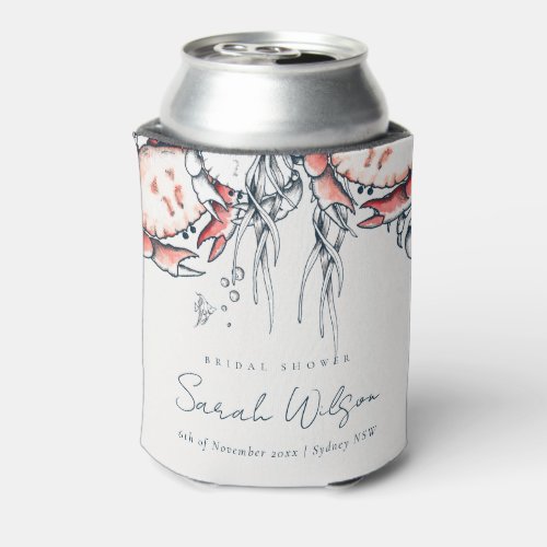 Red Navy Underwater Crab Nautical Bridal Shower Can Cooler