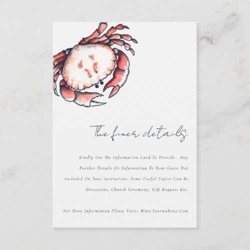 Red Navy Underwater Crab Nautical Wedding Details Enclosure Card
