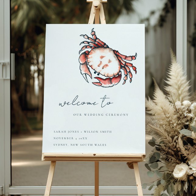 Red Navy Underwater Crab Nautical Wedding Welcome Foam Board (Creator Uploaded)