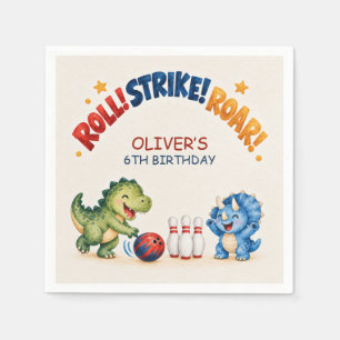 Red Navy Watercolor Dinosaur Bowling Birthday  Napkins