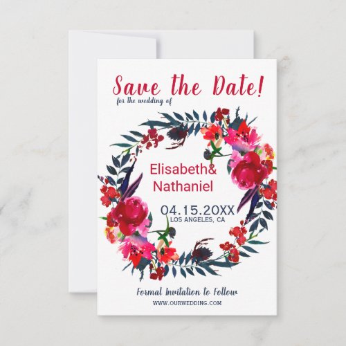 Red navy watercolor peonies save date wedding save the date