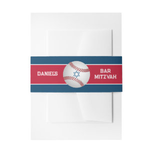 Red, Navy, White Baseball Bar Mitzvah Invitation Belly Band
