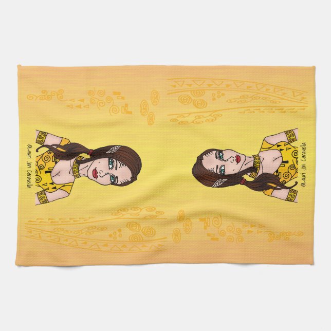 Red Nebula Girl Spirals Kitchen Towel (Horizontal)