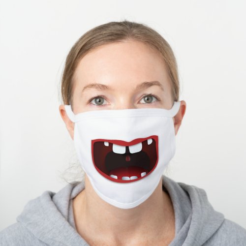 Red Neck Big Laughing Mouth Crooked Teeth White Cotton Face Mask