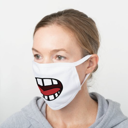 Red Neck Big Mouth Big Teeth White Cotton Face Mask (Angled)