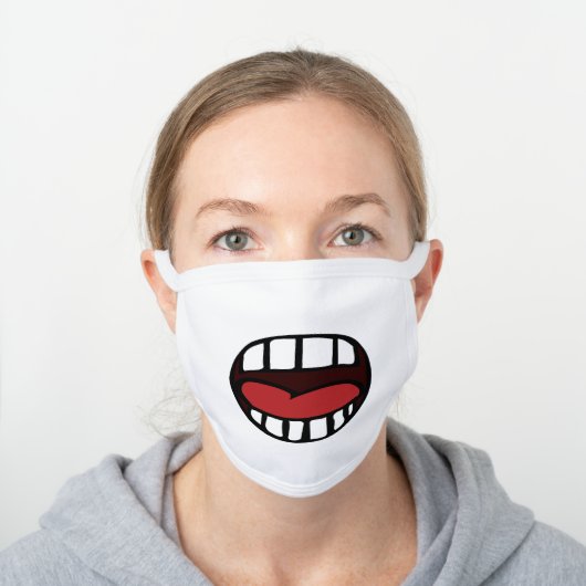 Red Neck Big Mouth Big Teeth White Cotton Face Mask (Worn)