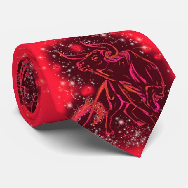 Red Neck Tie Bulls Running Starry Night (Rolled)
