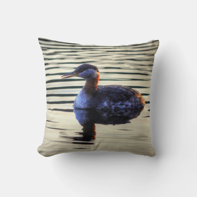 Red-necked Grebe for Wildlife & Bird-lovers Throw Pillow (Front)