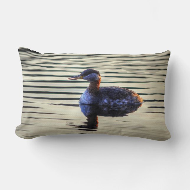 Red-necked Grebe Waterfowl Wildlife Photo Lumbar Pillow (Front)