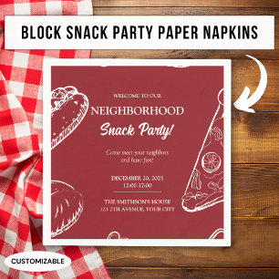 Red Neighborhood Fun Block Food Snack Party Napkins