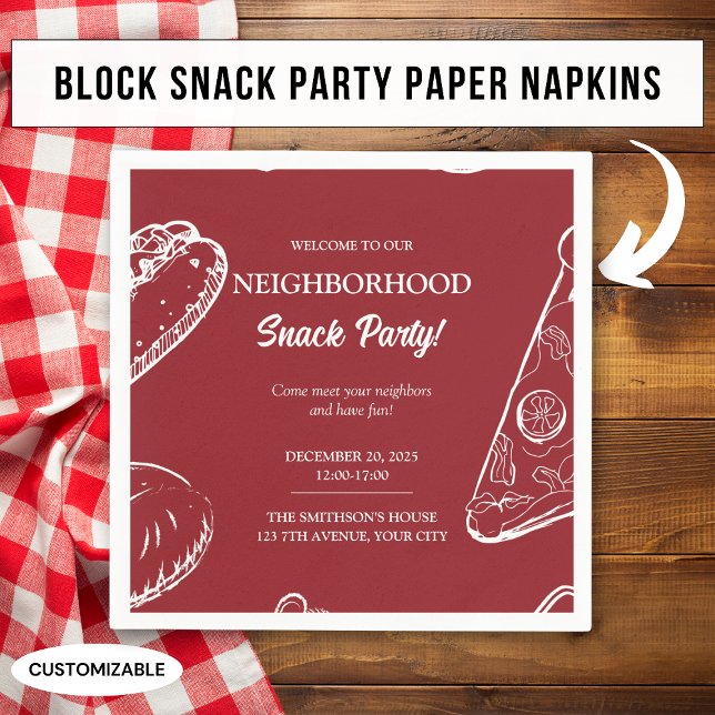 Red Neighborhood Fun Block Food Snack Party Napkins (Creator Uploaded)