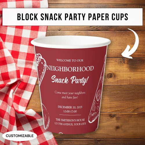 Red Neighborhood Fun Block Food Snack Party Paper Cups