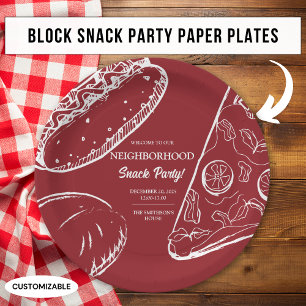 Red Neighborhood Fun Block Snack Food Party Paper Plates
