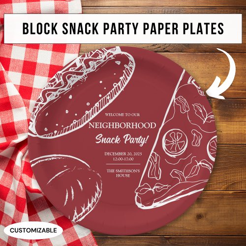 Red Neighborhood Fun Block Snack Food Party Paper Plates