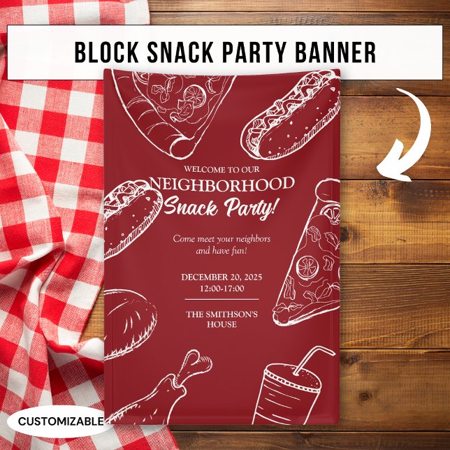 Red Neighborhood Fun Food Snack Block Party Banner (Creator Uploaded)