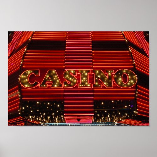 Red neon casino sign in Las Vegas poster