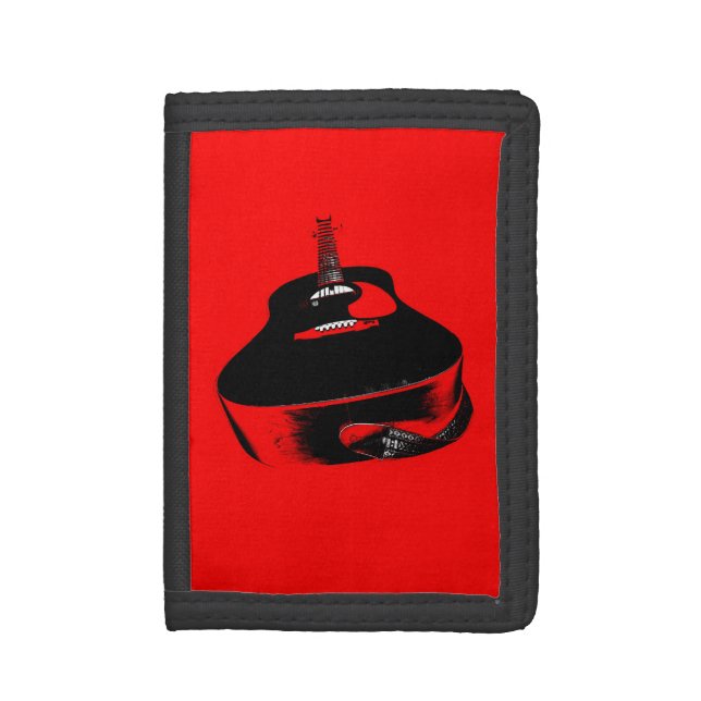 Red Neon Guitar Music Instrument Tri-fold Wallet (Front Vertical)