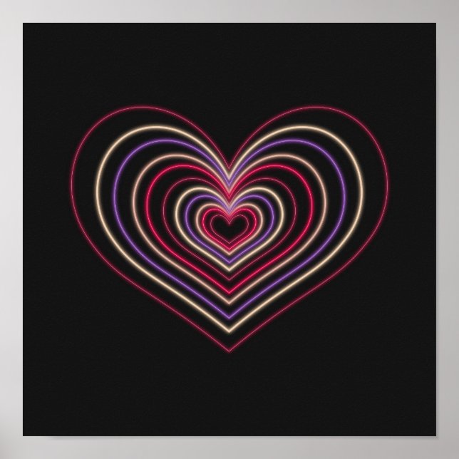 Red Neon Heart Wall Art Poster (Front)