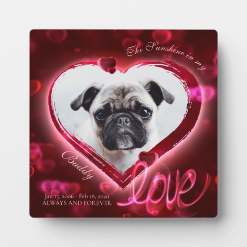 Red Neon Hearts  Love Custom Pet Photo _ Square Plaque