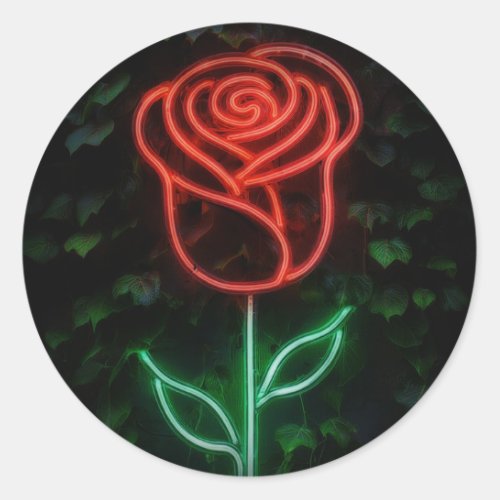 Red Neon Light Glowing Rose Ivy Sweet 16 16th  Classic Round Sticker