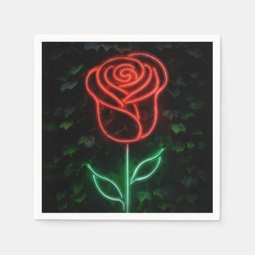 Red Neon Light Glowing Rose Ivy Sweet 16 16th Napkins