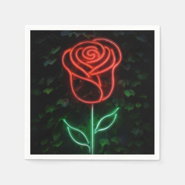 Red Neon Light Glowing Rose Ivy Sweet 16 16th Napkins (Front)
