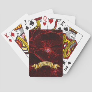 Red Neon Pansies With Monogram Poker Cards