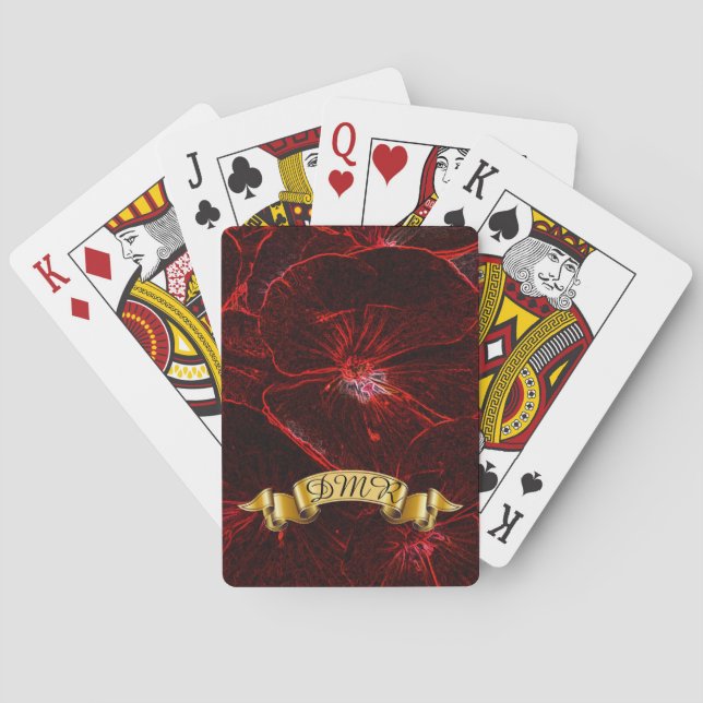 Red Neon Pansies With Monogram Poker Cards (Back)