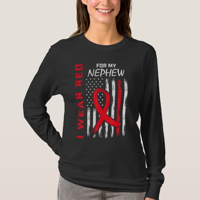 Red Nephew Heart Disease Awareness USA Flag Matchi T-Shirt (Front)