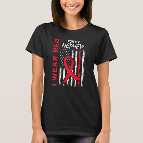 Red Nephew Heart Disease Awareness USA Flag Matchi T_Shirt