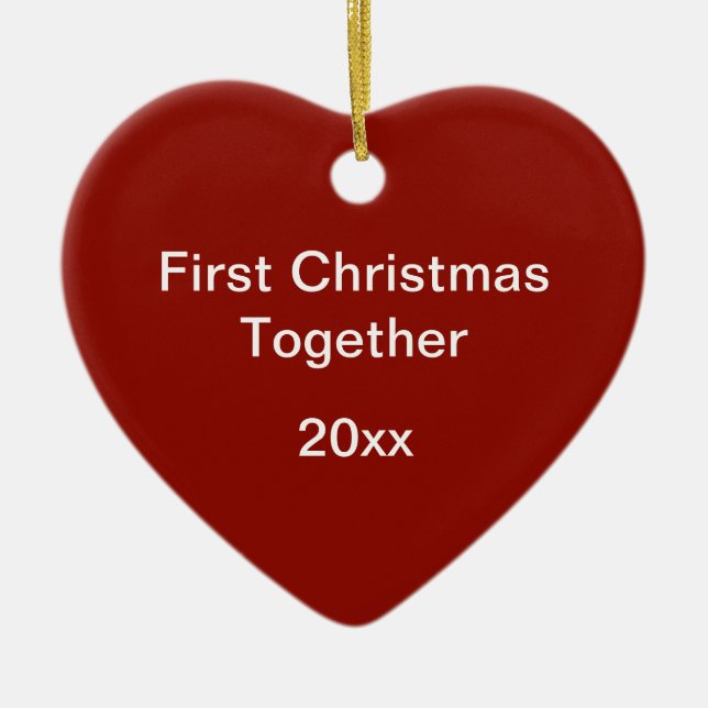 Red Nested Hexagons First Christmas Heart-Shaped Ceramic Ornament (Front)