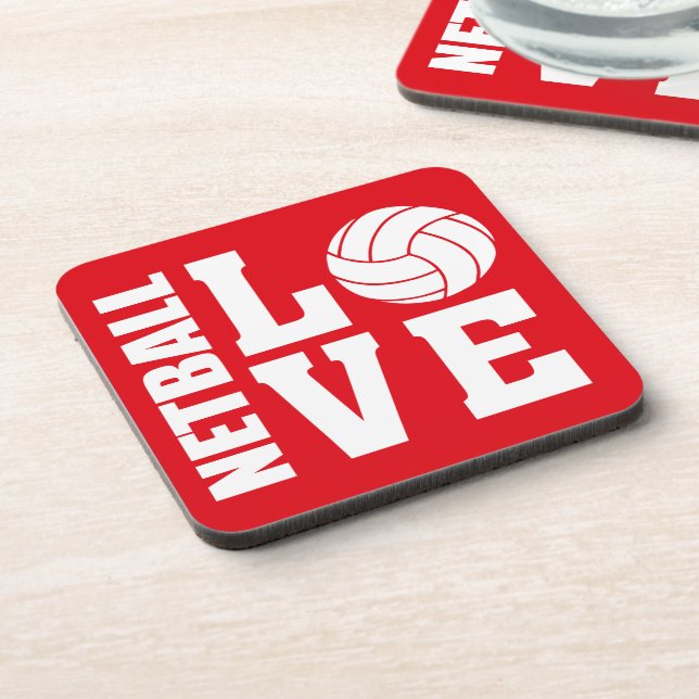 Red, Netball Players Love Beverage Coaster (Left Side)