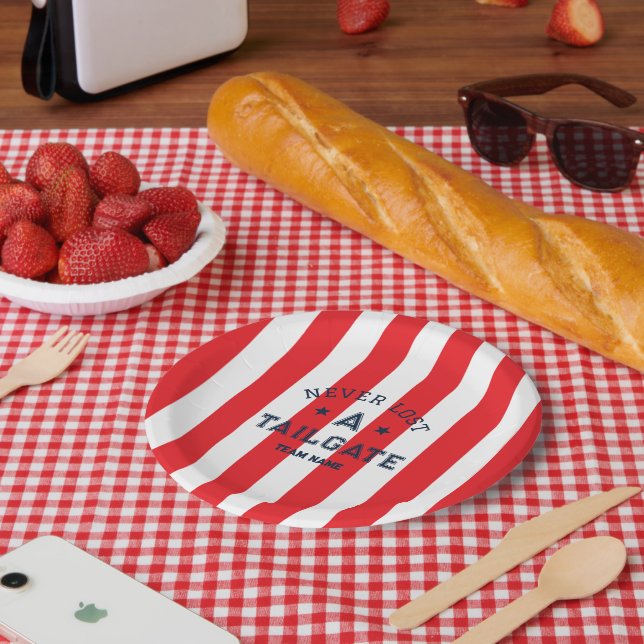 Red Never Lost A Tailgate Custom Team Name Gameday Paper Plates (Picnic)