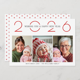 Red New Year 2025 pattern simple photo Holiday Card