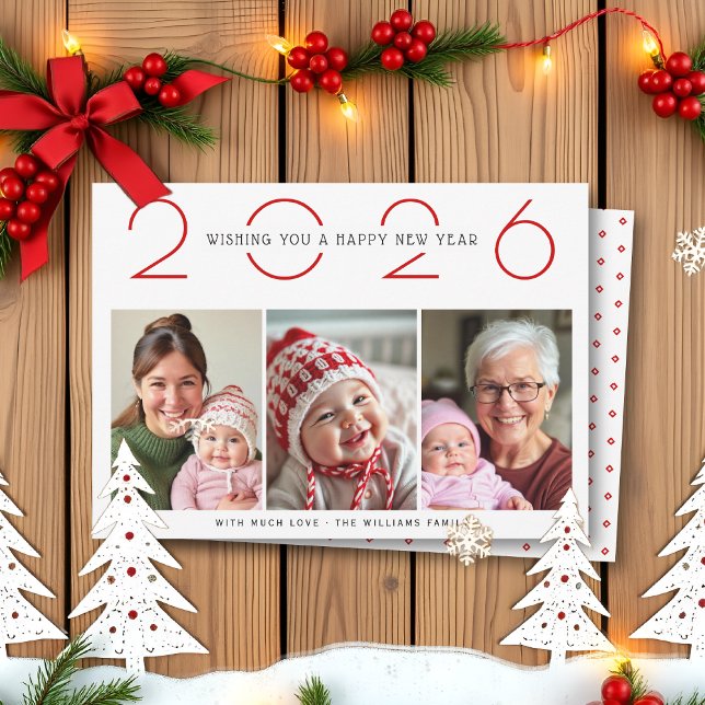 Red New Year 2026 pattern simple photo Holiday Card (Creator Uploaded)