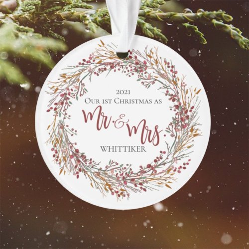 Red Newlywed 1st Christmas as Mr and Mrs Photo Ornament