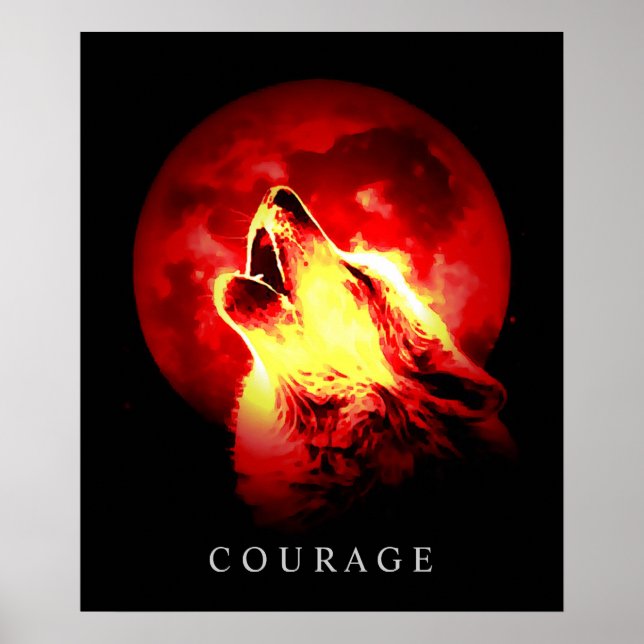 Red Night Fullmoon Motivational Courage Wolf Poster (Front)