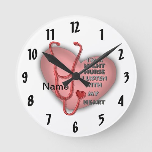 Red Night Nurse Heart custom name clock