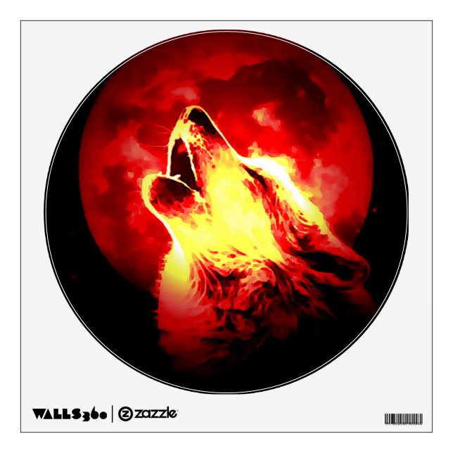 Red Night Wolf Howling at Moon Wall Decal (Front)