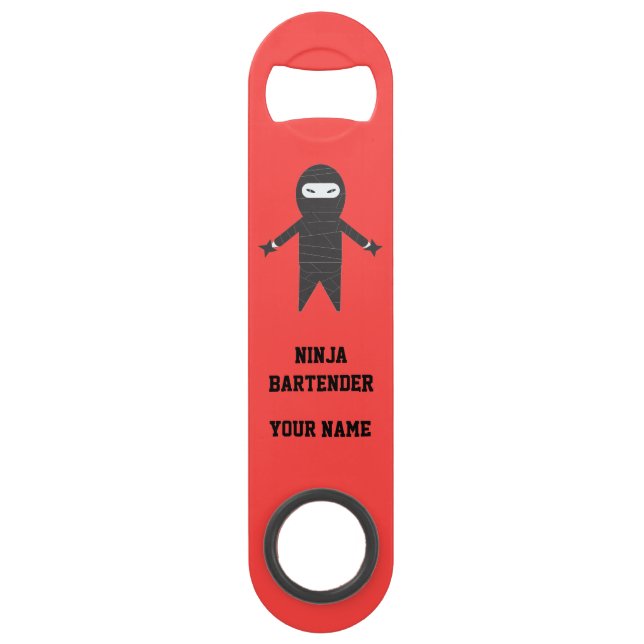 Red Ninja Bartender Custom Name Bottle Opener (Front)