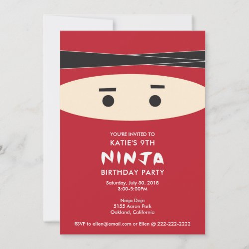 Red Ninja Birthday Party Invitation