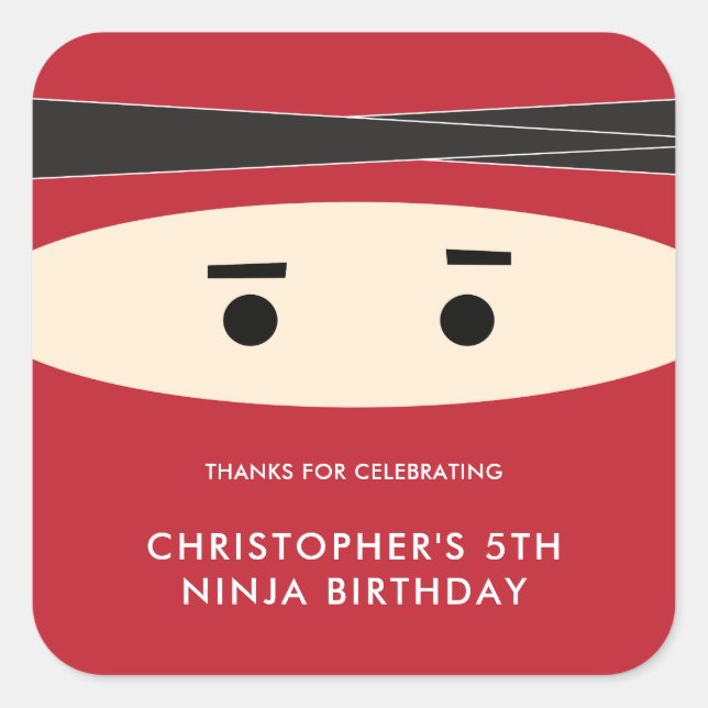 Red Ninja Birthday Party Label (Front)