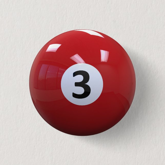 Red No. 3 Billiard Pool Ball Button (Front)