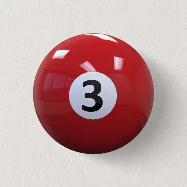 Red No. 3 Billiard Pool Ball Button | Zazzle