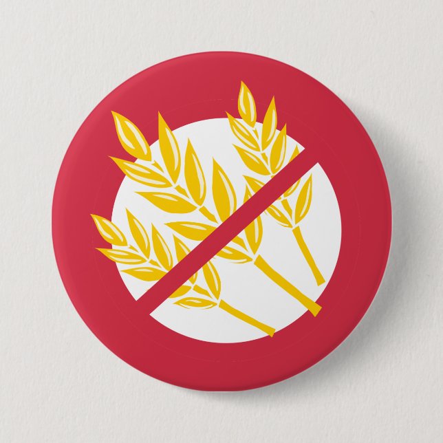 Red No Gluten or Wheat Allergy Alert Celiac Kids Button (Front)