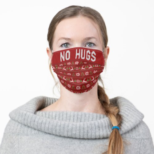 Red No Hugs Ugly Sweater Christmas Adult Cloth Face Mask
