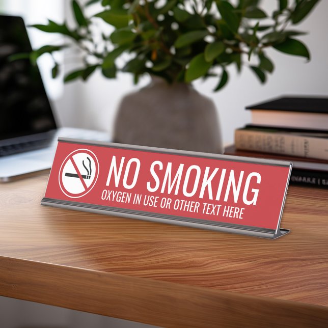 Red - No Smoking Warning Desk Name Plate (Custom Name Plate for Desk or Office - no smoking sign)
