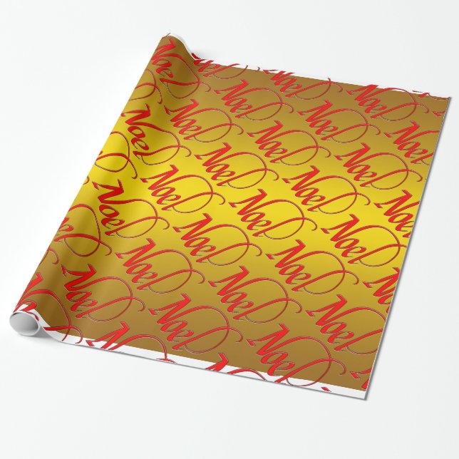 Red Noel on Gold   Christmas Wrapping Paper (Unrolled)