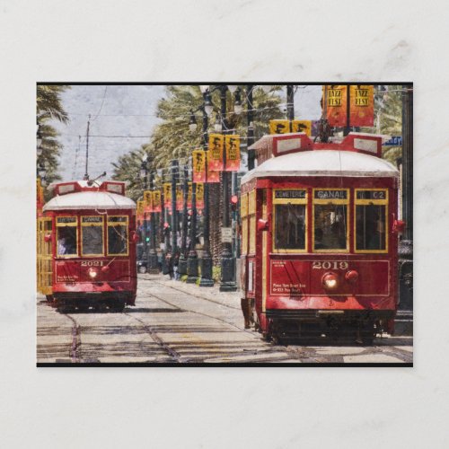 Red NOLA Streetcars Postcard